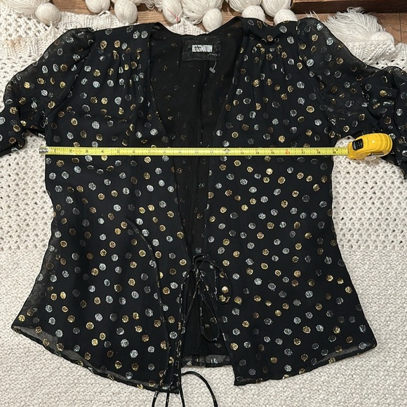 Reformation Womens Wrap Blouse Polka Dot Sheer Long Sleeve V-Neck Top Black Med - Picture 6 of 10